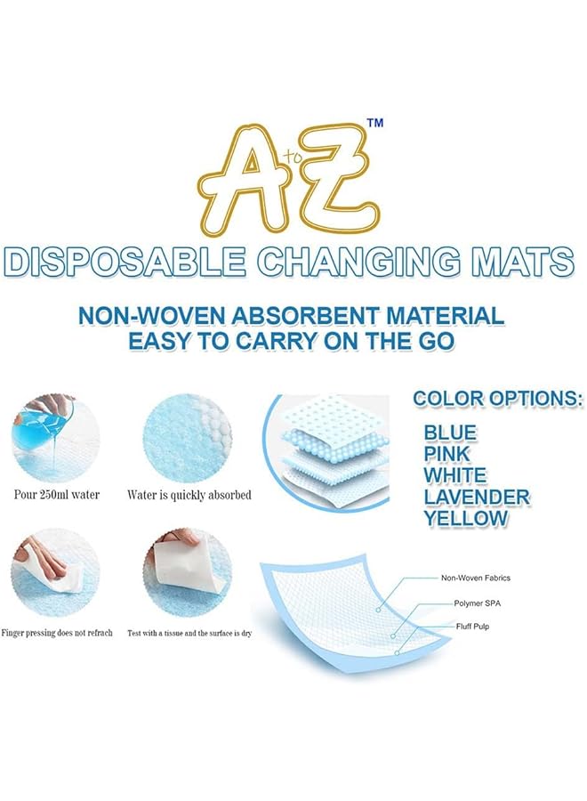 A TO Z Disposable Changing Mat Size (45Cm X 60Cm) Large Premium Quality For Baby Soft Ultra Absorbent Waterproof Pack Of 45 Blue/Pink/White Rainbow - Image 3
