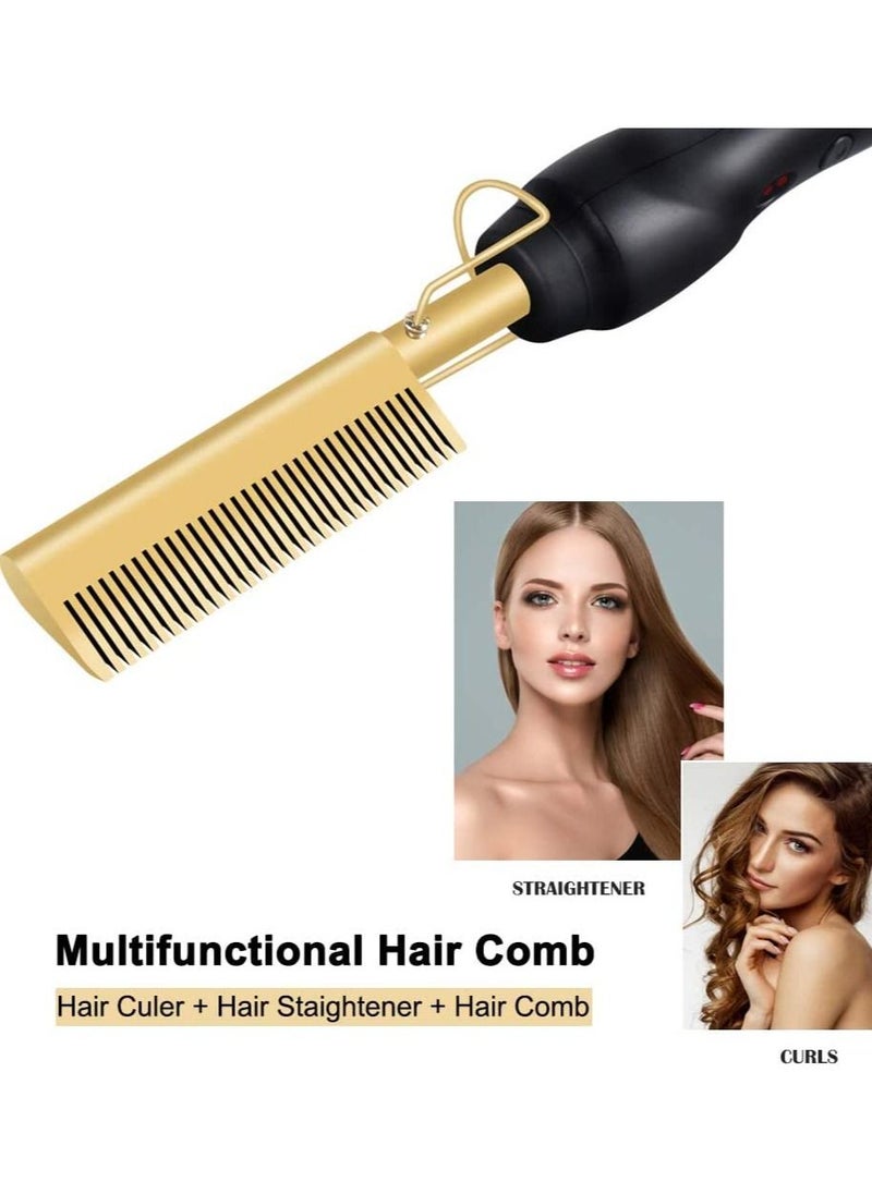 DubaiGallery - Electric Hot Comb Hair Straightener - Heat Pressing Comb Portable Curling Flat Iron Curlers High Heat Ceramic Press Comb - Professional Electrical Straightening Comb - Image 1
