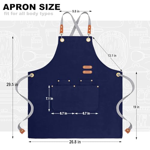 BeLuyi chef apron bib tool apron for man woman cross back straps with 4 pockets for kitchen cooking gardening baking working(Blue) - Image 2