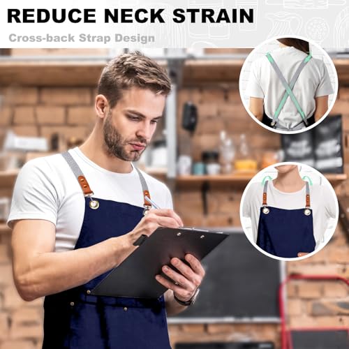 BeLuyi chef apron bib tool apron for man woman cross back straps with 4 pockets for kitchen cooking gardening baking working(Blue) - Image 4
