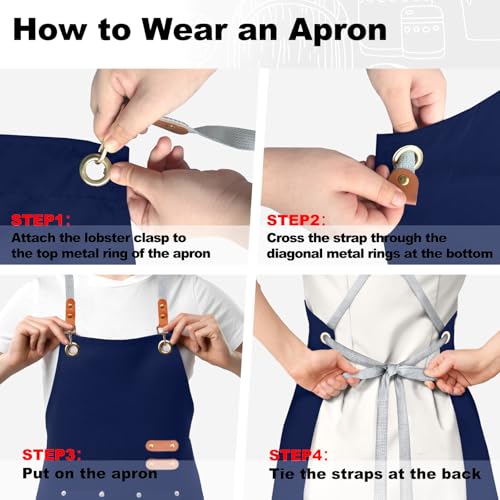 BeLuyi chef apron bib tool apron for man woman cross back straps with 4 pockets for kitchen cooking gardening baking working(Blue) - Image 5