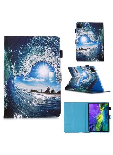 Case Cover For iPad Pro 11 2020 Plain Weave Texture Colored Drawing Horizontal Flip Leather Tablet Case, with Sleep / Wake-up Function & Holder & Card Slo & Wallet Sea Wave Sun