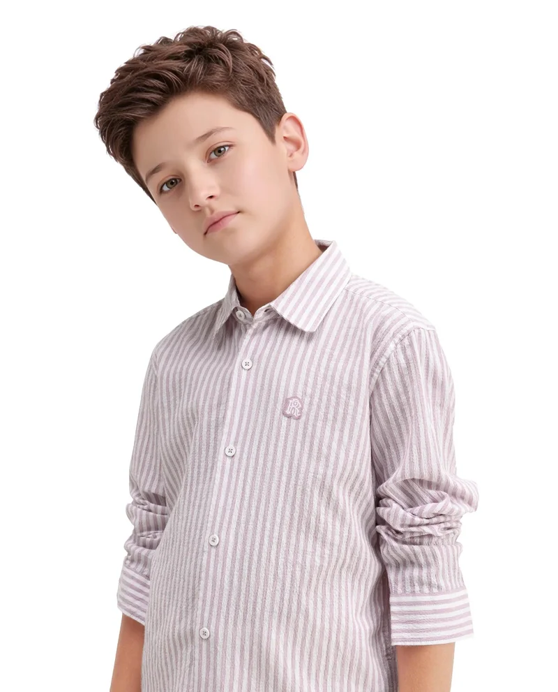 رير ونز Rare Ones Kids Evie Dusky Pink Cotton Blend Striped Button Closure Regular Fit Shirt