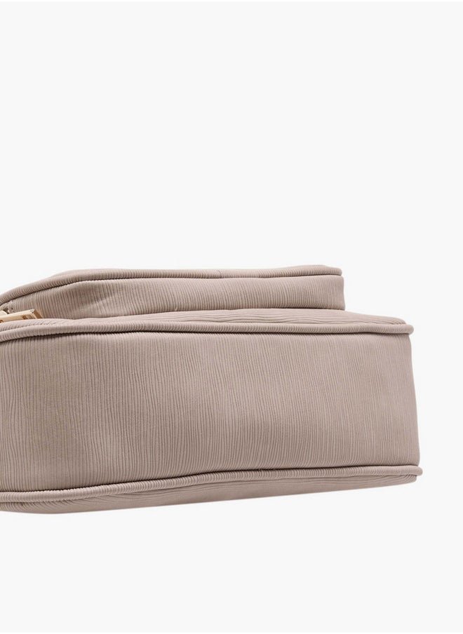 Flora Bella By Shoexpress Women's Textured Crossbody Bag with Detachable Strap and Zip Closure  - Image 4
