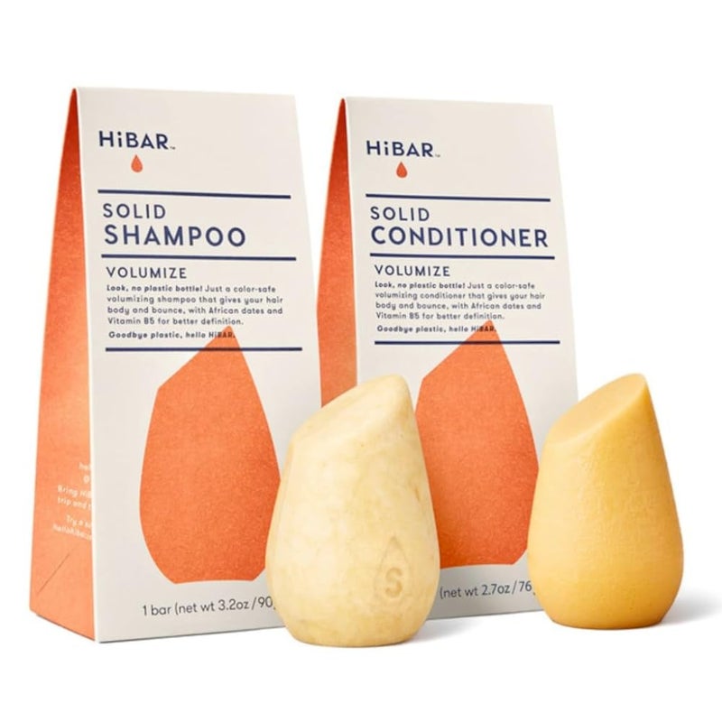 HiBAR  Volumize Shampoo  Conditioner Set  For Fine Flat Hair  Add Body Definition  Volume  African Dates  Vitamin B5  Plastic Soap Paraben  SulfateFree  Color Safe  Vegan 2 Solid Bars
