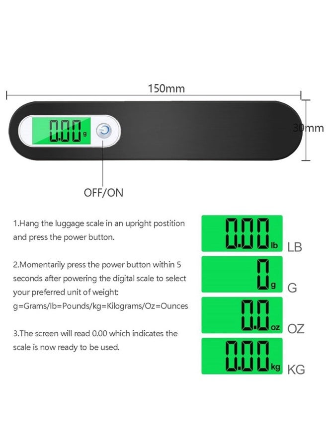 جيه زد اس ميزان أمتعة JZS، ميزان رقمي محمول معلق للأمتعة للسفر، ميزان رقمي معلق إلكتروني 110 رطل/ 50 كجم للسفر مع خطاف (أسود) - Image 2
