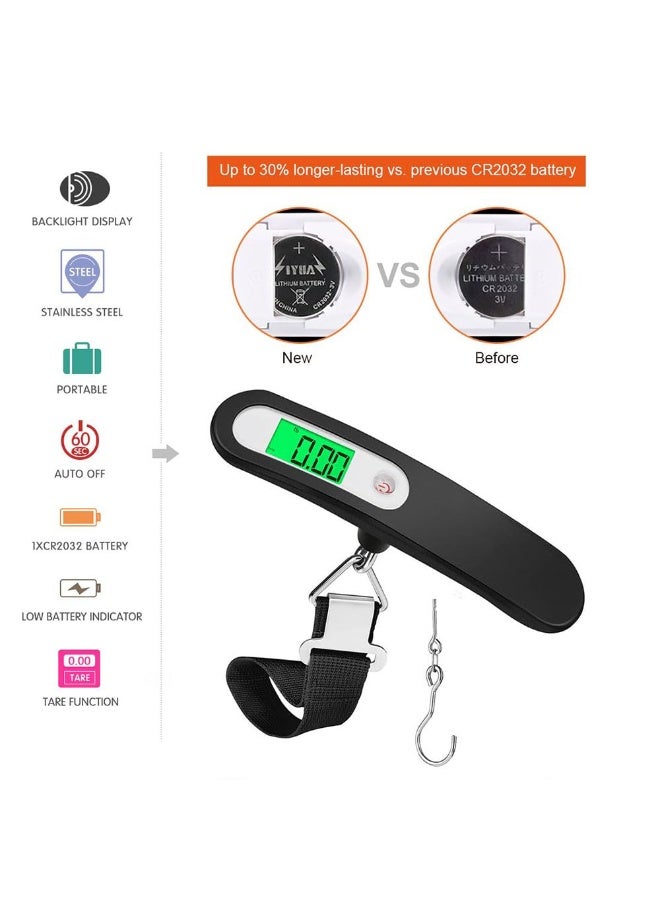 جيه زد اس ميزان أمتعة JZS، ميزان رقمي محمول معلق للأمتعة للسفر، ميزان رقمي معلق إلكتروني 110 رطل/ 50 كجم للسفر مع خطاف (أسود) - Image 4