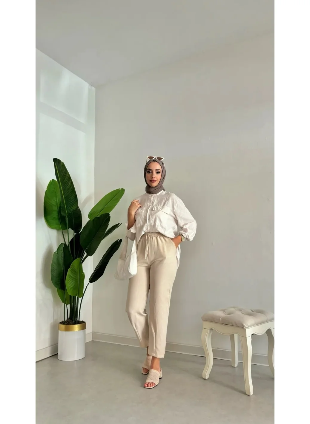 Swana Sofia Linen Velcro Wide Leg Trousers