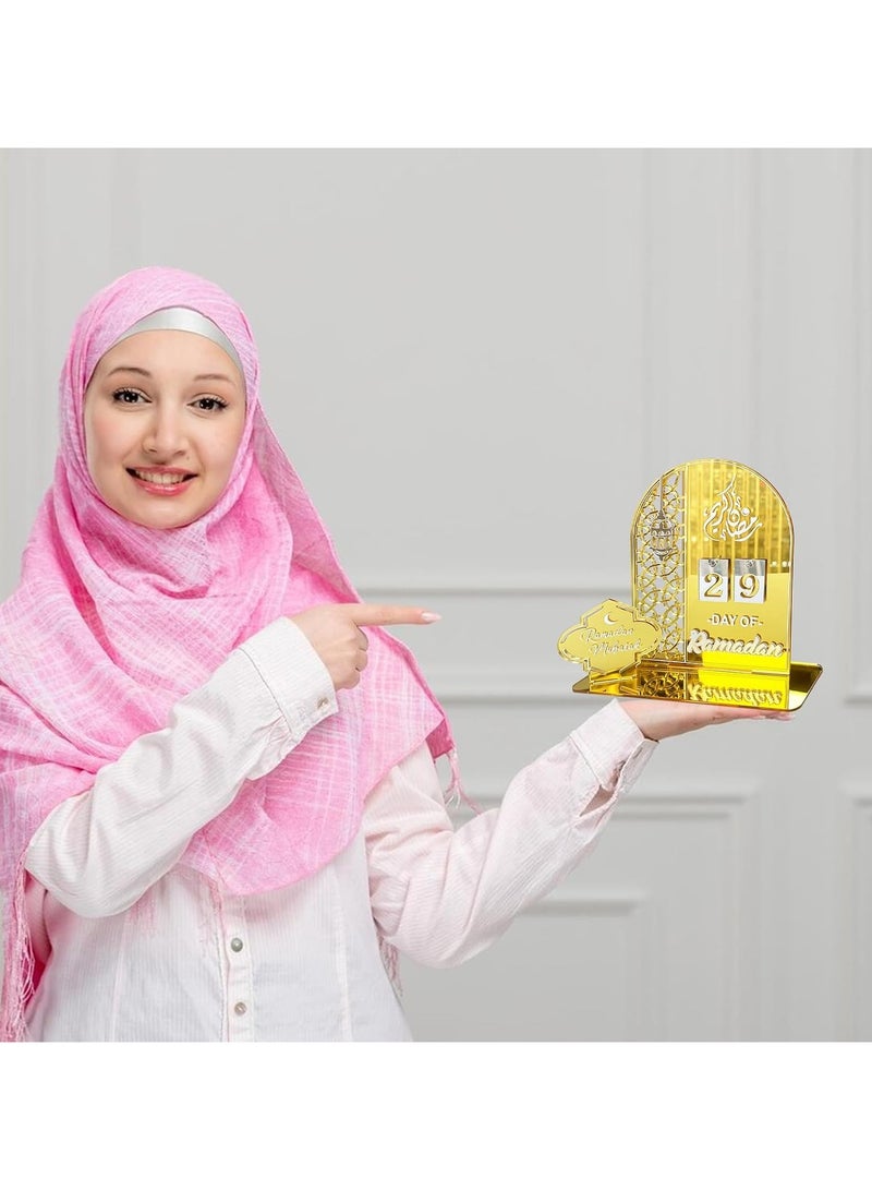 تي بي جي بي تقويم العد التنازلي لرمضان من الخشب بزخارف ذهبية لزينة وهدايا رمضان وعيد مبارك - Image 4