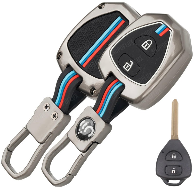 SHOPOFLUX Metal Key Cover Compatible for Toyota Old Innova, Fortuner, Corolla, Camry 2 Button Key - Image 1