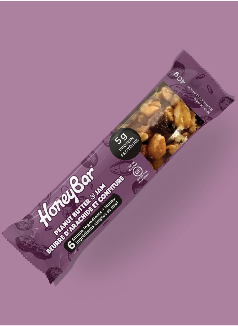 Honey Bar Peanut Butter & Jam – 5g Protein, Gluten-Free, Low Sodium, High Fiber, Vegetarian, Low Saturated Fat | Healthy Snack Bar 5 x 40g