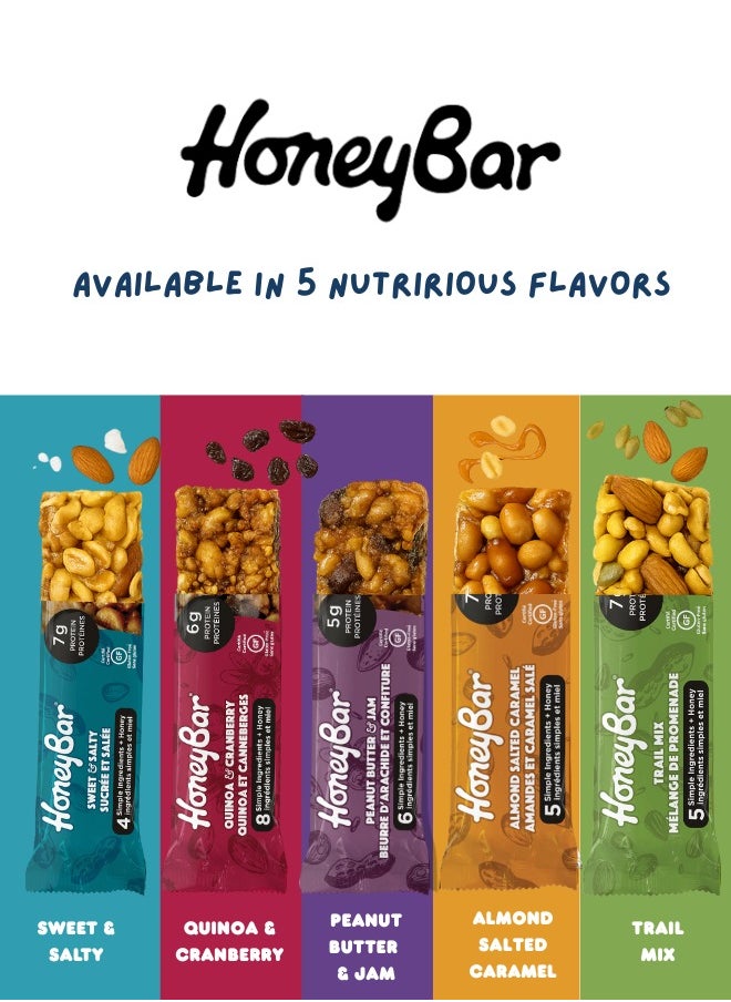 Honey Bar Peanut Butter & Jam – 5g Protein, Gluten-Free, Low Sodium, High Fiber, Vegetarian, Low Saturated Fat | Healthy Snack Bar 5 x 40g