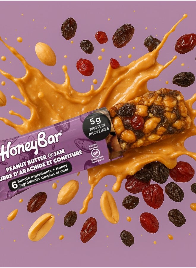 Honey Bar Peanut Butter & Jam – 5g Protein, Gluten-Free, Low Sodium, High Fiber, Vegetarian, Low Saturated Fat | Healthy Snack Bar 5 x 40g