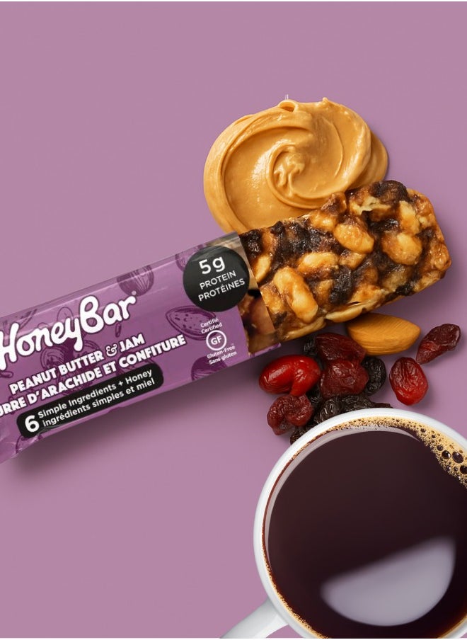 Honey Bar Peanut Butter & Jam – 5g Protein, Gluten-Free, Low Sodium, High Fiber, Vegetarian, Low Saturated Fat | Healthy Snack Bar 5 x 40g