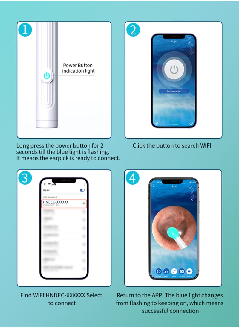 ULHYC - Ear Wax Removal Visual ear scoop ear pick wireless wifi endoscope high definition ear picking Wi-Fi Visible Wax Elimination Spoon For iPhone, iPad, Android Phones - Image 1