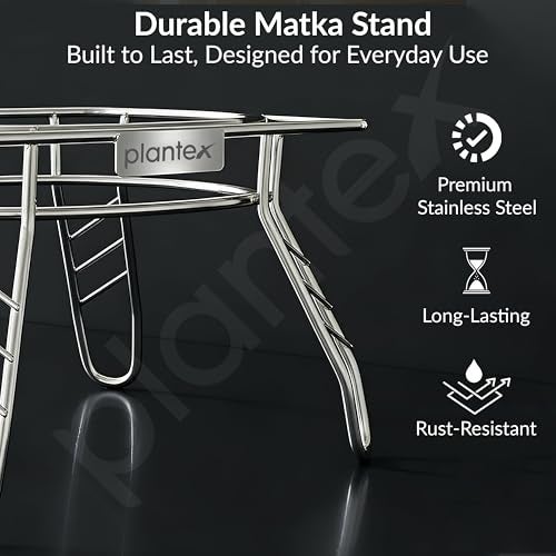 Plantex Stainless Steel 2-Tier Matka Stand for Water Pot/Water Pot Stand for Kitchen/Square Matka Stand with Tray - (1185, Chrome) - Image 2