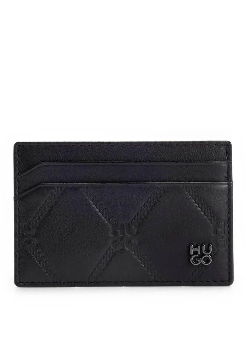HUGO Nappa-leather card holder with stacked logos