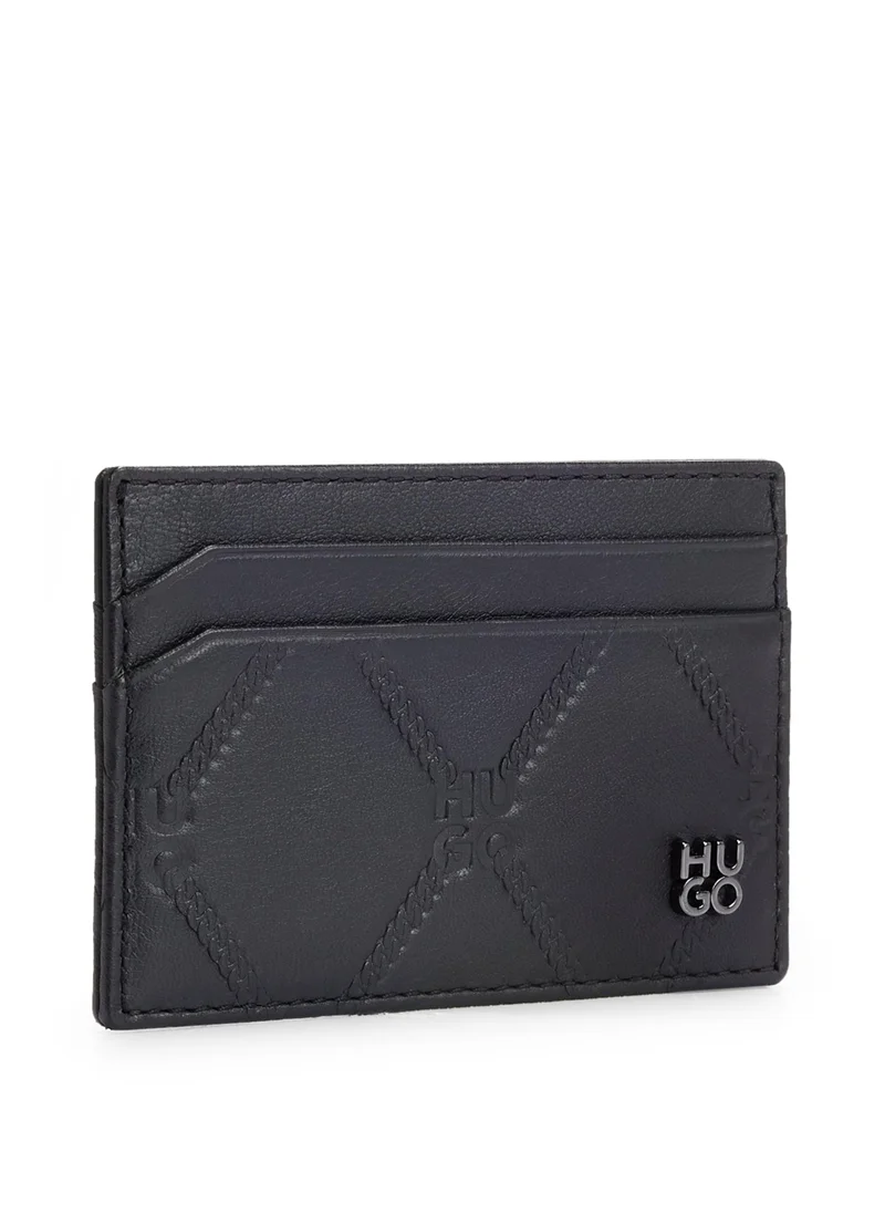 HUGO Nappa-leather card holder with stacked logos