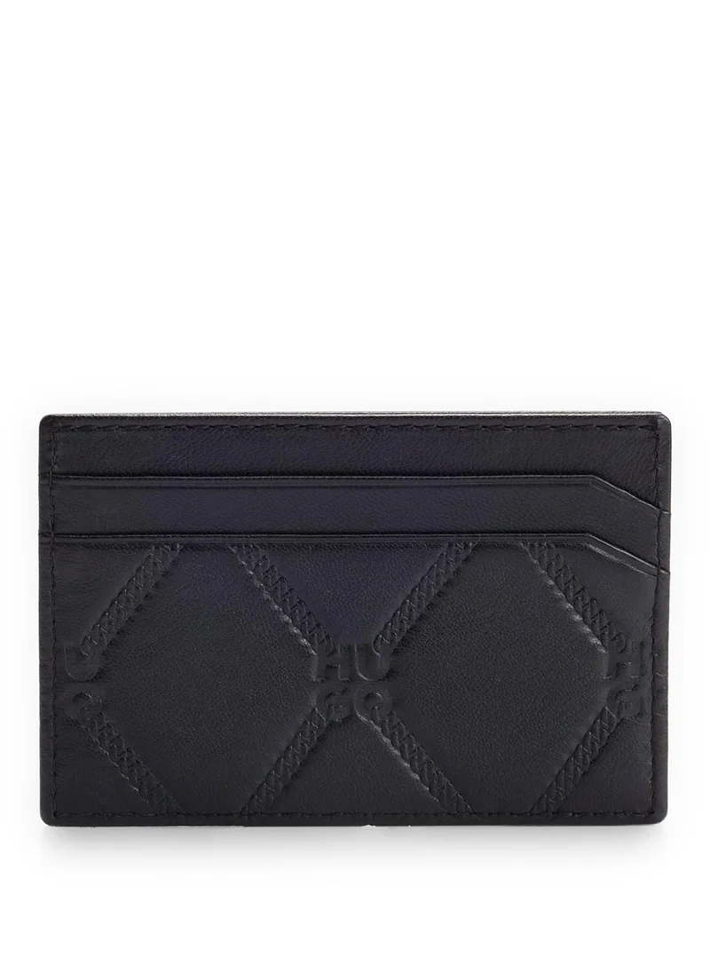 HUGO Nappa-leather card holder with stacked logos