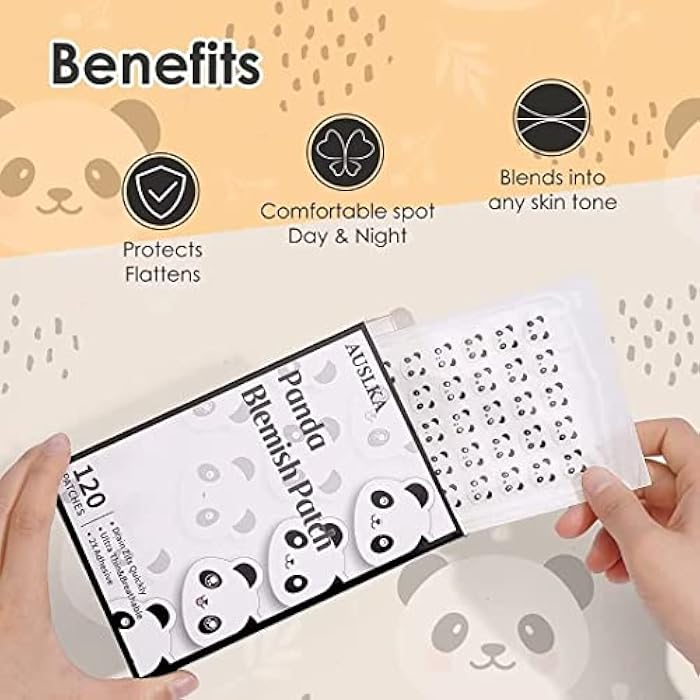 AUSLKA Panda Pimple Patches- 120 Patches, Hydrocolloid Spot Dots - Blemishes Patch - Facial Skin Care, For Zits, Blemishes, & Breakouts - Image 4