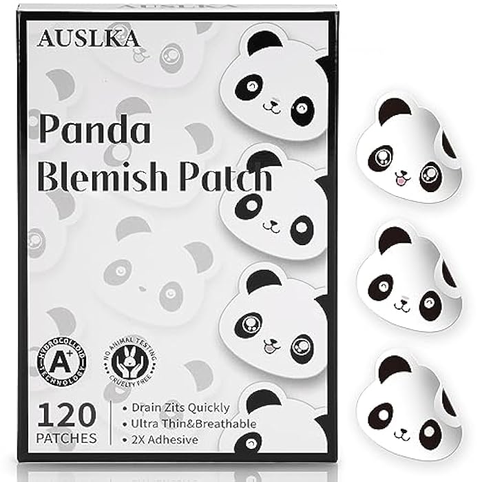 AUSLKA Panda Pimple Patches- 120 Patches, Hydrocolloid Spot Dots - Blemishes Patch - Facial Skin Care, For Zits, Blemishes, & Breakouts - Image 1