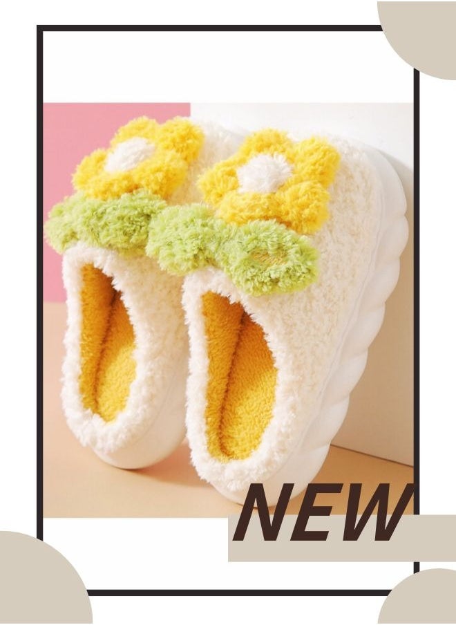 Fruitful Night - White flower plush slippers - Image 1