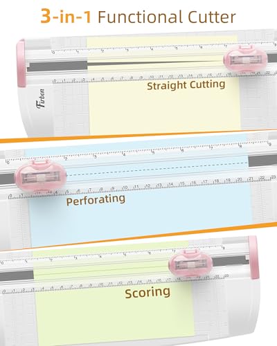 Firbon 3-in-1 Paper Cutter, 9" Compact A5 Paper Trimmer with Straight Cut, Scoring & Perforating Blades for Cardstock, Scrapbooking, Crafting, Labels & Home Office (Pink) - Image 2
