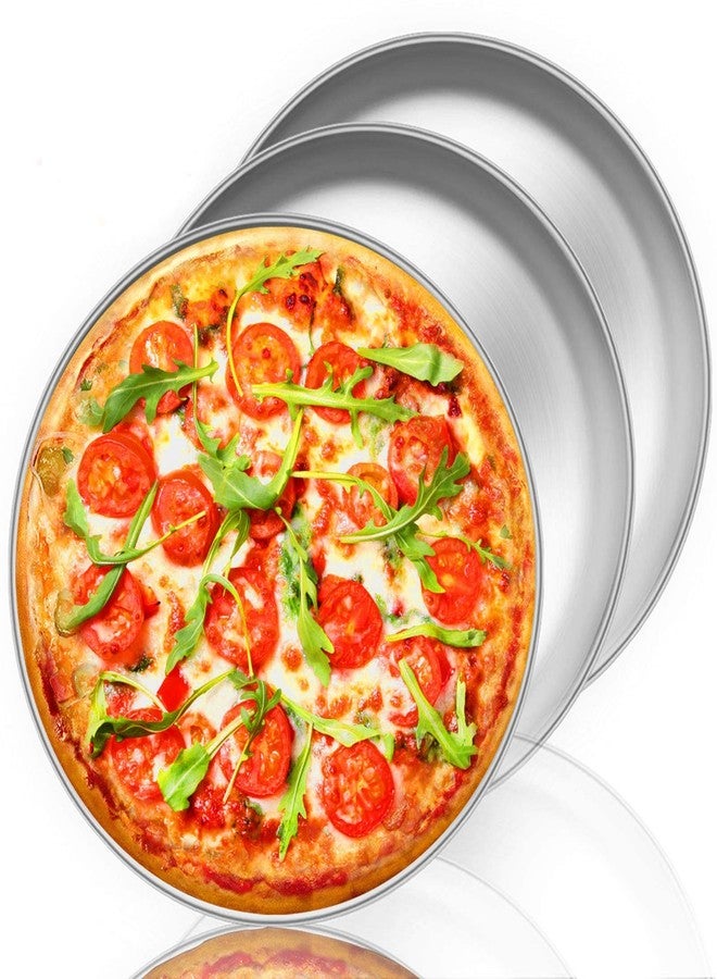 TeamFar Pizza Pan, 12 inch Stainless Steel Pizza Pan Set Round Pizza Oven Pans Tray for Baking Serving, Healthy & Heavy Duty, Dishwasher Safe & Easy Clean - Set of 3 - Image 1