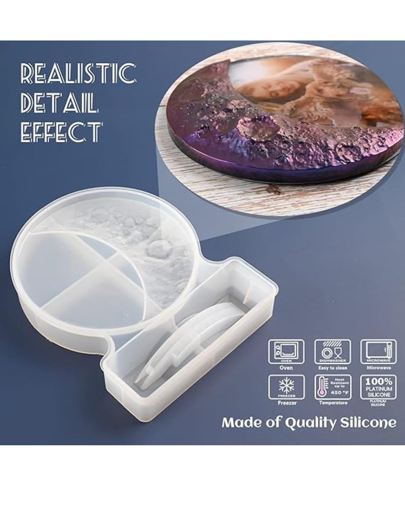 Snoogg Silicone Round ShapeSnoogg Unique Lunar New Moon Surface Epoxy Resin Molds for DIY Frames Art and Craft Decor with Pack of 3 Dark and Glow Pigments - Image 4