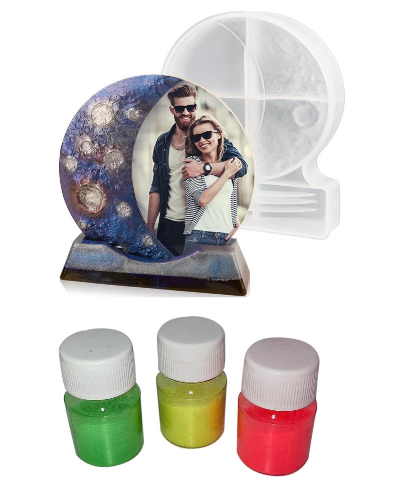 Snoogg Silicone Round ShapeSnoogg Unique Lunar New Moon Surface Epoxy Resin Molds for DIY Frames Art and Craft Decor with Pack of 3 Dark and Glow Pigments - Image 1