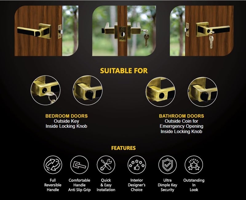 B BOSS B BOSS Lever Handle Lock Set Replacement for Mortice Cylindrical Locks 3 HighSecurity Dimple Keys Keyless Option 5Year Warranty Made in India 3 Dimple Key Silver  - Image 2