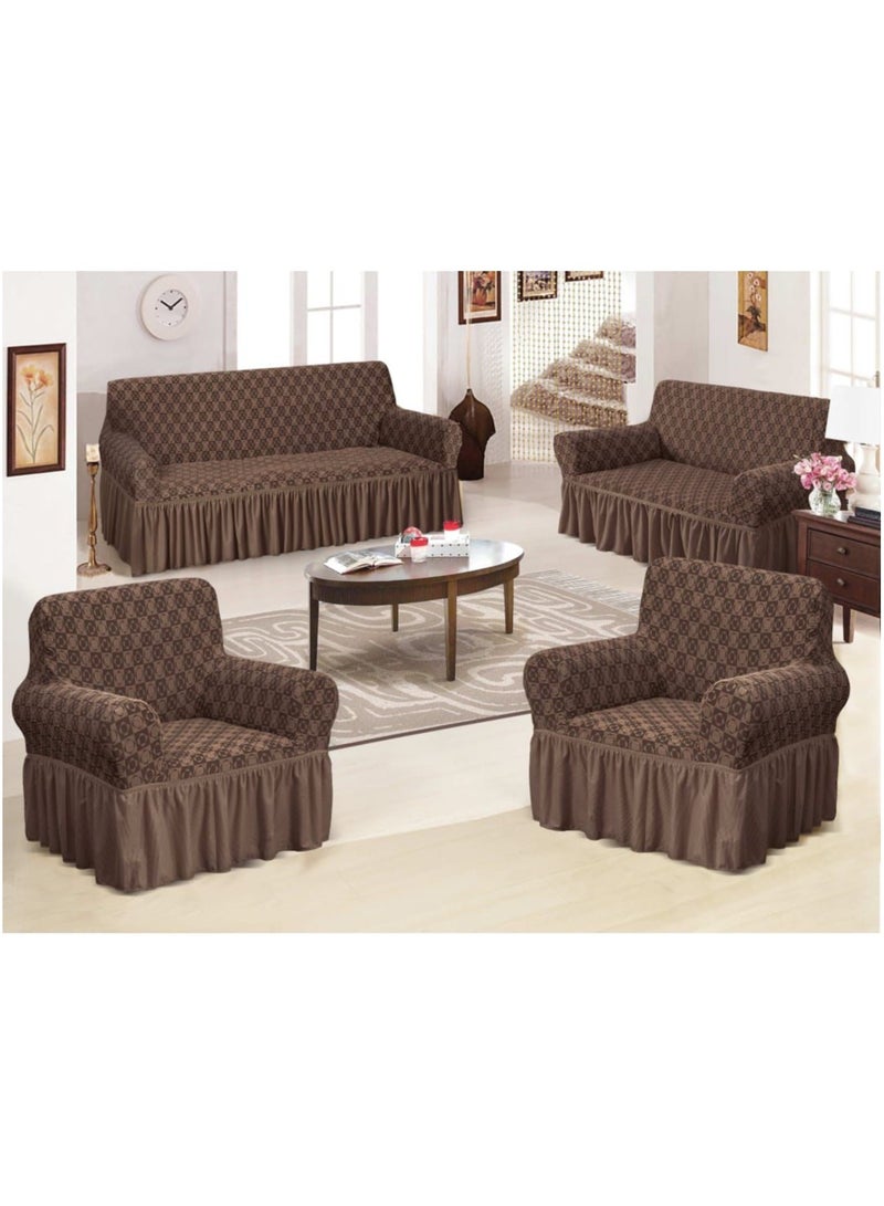 EVORY HOME Sofa Cover Jacquard 4-Pieces Set of 7-Seater (3+2+1+1) Super Stretchable Anti-Wrinkle Slip Resistant Furniture Protector  - Image 1