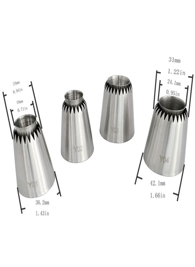 Longdex Sultan Piping Nozzle 4PCS 304 Stainless Steel Russian Piping Tips Sultan Ring Baking Mold Icing Nozzle Cookies Cupcake Icing Decorating Supplies Decorating Kit - Image 5