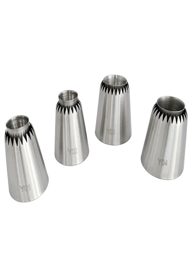 Longdex Sultan Piping Nozzle 4PCS 304 Stainless Steel Russian Piping Tips Sultan Ring Baking Mold Icing Nozzle Cookies Cupcake Icing Decorating Supplies Decorating Kit - Image 2