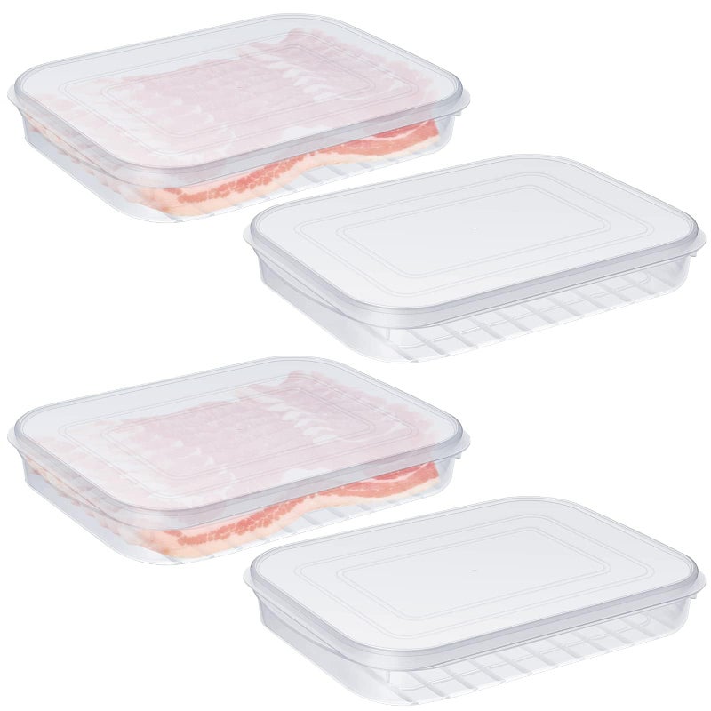 4Pack BPAFree Refrigerator Organizer Bins with Lids  Fruit Vegetable Meat  Cheese Storage Containers