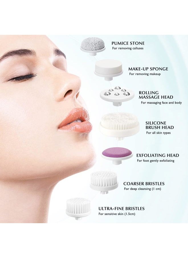COSLUS - Facial Cleansing Brush Silicone Face Scrubber: 7 in 1 FBS-D Electric Exfoliating Rotating Massage Device Waterproof Deep Cleaning Exfoliation Spa Machine - Electronic Skin Care Wash System - Image 1
