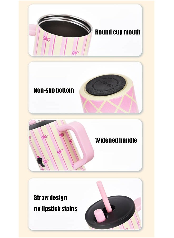710ml Cute Design Thermal Mug with Straw, Reusable 316 Stainless Steel Water Bottle With Five-layer Temperature Locking Process, Travel Mug With Handle And Straw, Hot or Cold Tea, Coffee and Other Beverage