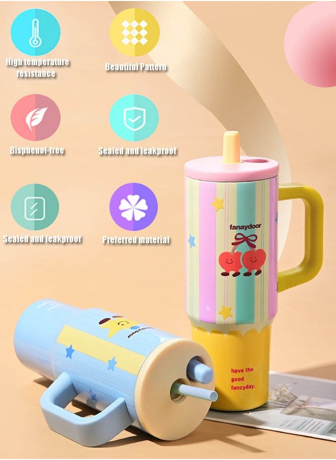 710ml Cute Design Thermal Mug with Straw, Reusable 316 Stainless Steel Water Bottle With Five-layer Temperature Locking Process, Travel Mug With Handle And Straw, Hot or Cold Tea, Coffee and Other Beverage