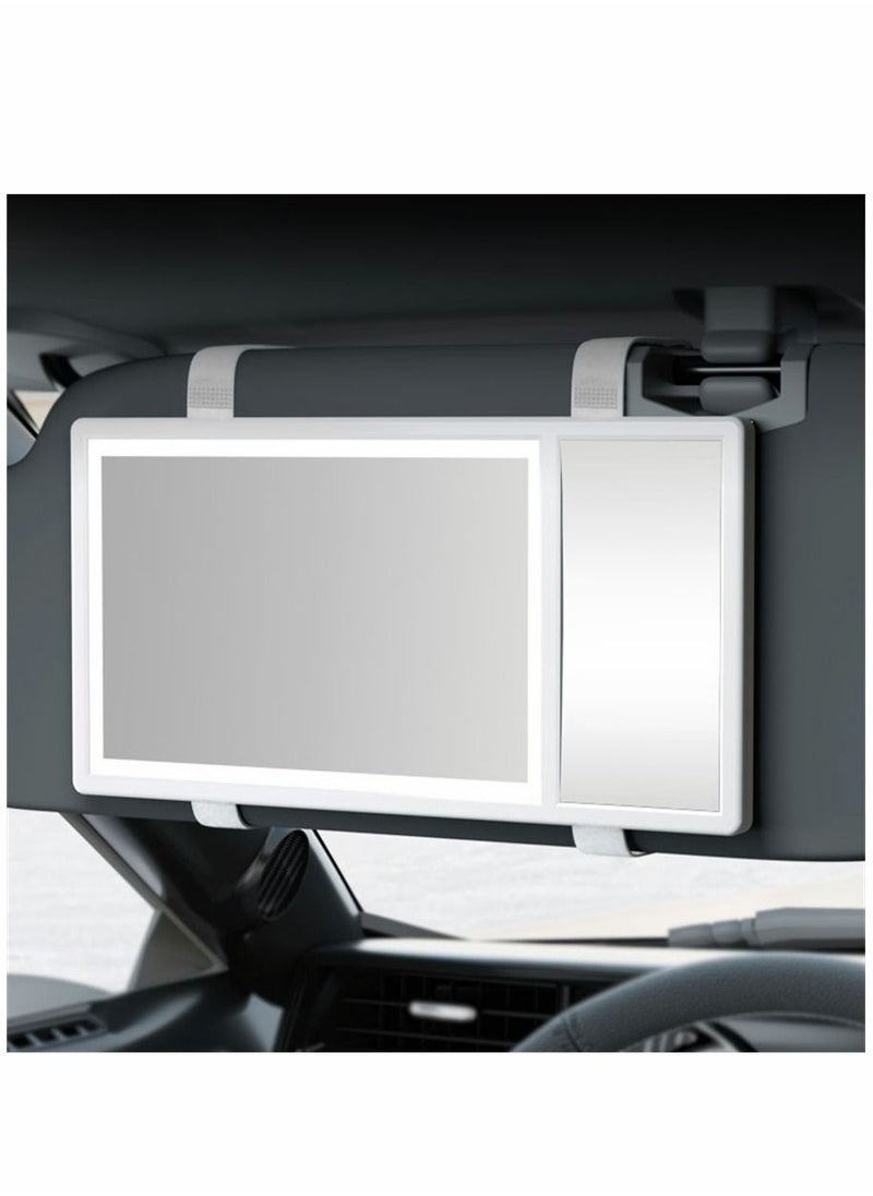 Y&D Car Vanity Mirror with LED Lights 5x MAGNIFIED Sun Visor Makeup Dimming Touch Sensor Cosmetic Portable Travel Interior Built-in Lithium Battery Rear View (White)  - Image 4