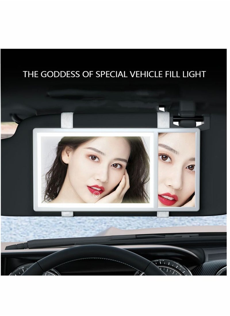 Y&D Car Vanity Mirror with LED Lights 5x MAGNIFIED Sun Visor Makeup Dimming Touch Sensor Cosmetic Portable Travel Interior Built-in Lithium Battery Rear View (White)  - Image 5