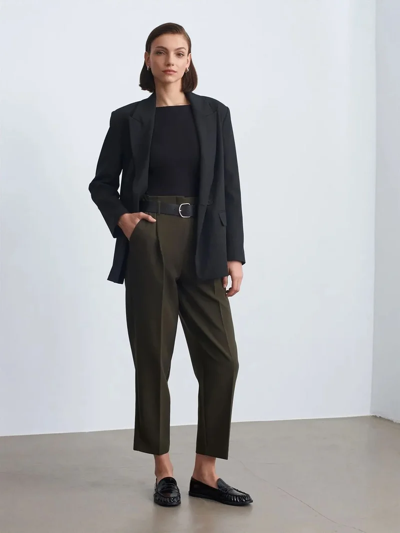 ديلفين Dilvin High-Waist Straight-Leg Crepe Trousers With Belt