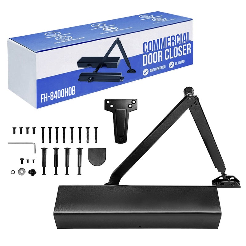 FORTSTRONG Commercial Door Closer FS8400 HOB Heavy Duty Adjustable Grade 1 Standard Automatic Door Closing Hinge ADA Compliant Hold Open FunctionBlack Finish