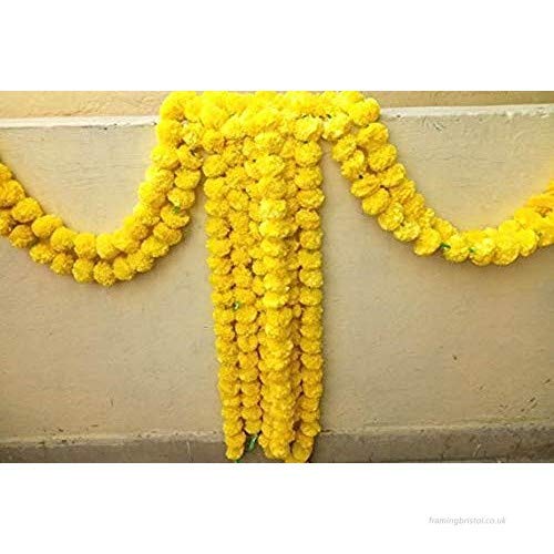 brown leaf سلسلة زهور الماريغولد الاصطناعية من براون ليف®، زهرة رقيقة بطول حوالي 4.5 قدم، عبوة من 5 خيوط، للاستخدام في تزيين ديوالي، الحفلات، المنزل، وتزيين المهرجانات الأخرى (أصفر) - Image 3