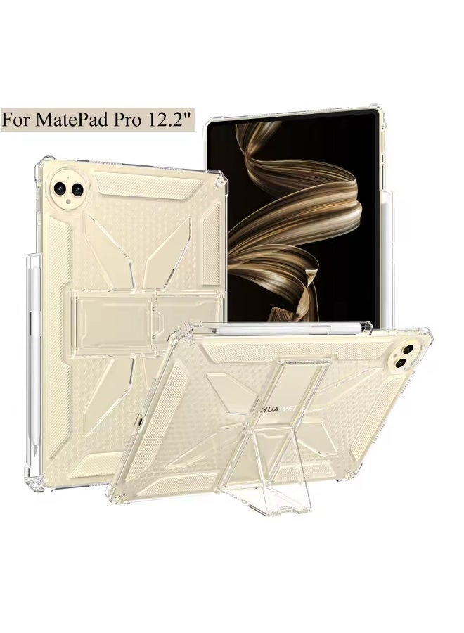 جراب شفاف مزود بحامل لجهاز هواوي ميت باد برو 12.2 (إصدار 2024)، مقاوم للصدمات، نحيف وخفيف الوزن، مقاوم للاصفرار، مزود بغطاء قابل للطي وحامل قلم - شفاف - Image 1