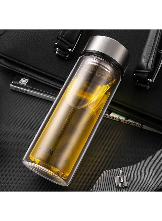 Tomimitsu Fuguang Double-layer Glass Cup, Large Capacity, With Tea Strainer, Water Cup, High Borosilicate Tea Infuser Mug, Business Men's Office Cup - Image 4