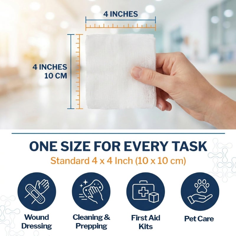 McKesson Non-Sterile Gauze Pads 4x4 Inch (200 Count) - 12-Ply 100% Cotton Non-Sterile Woven Sponges for Wound Care & First Aid - Highly Absorbent & Breathable Medical Supplies - Image 5