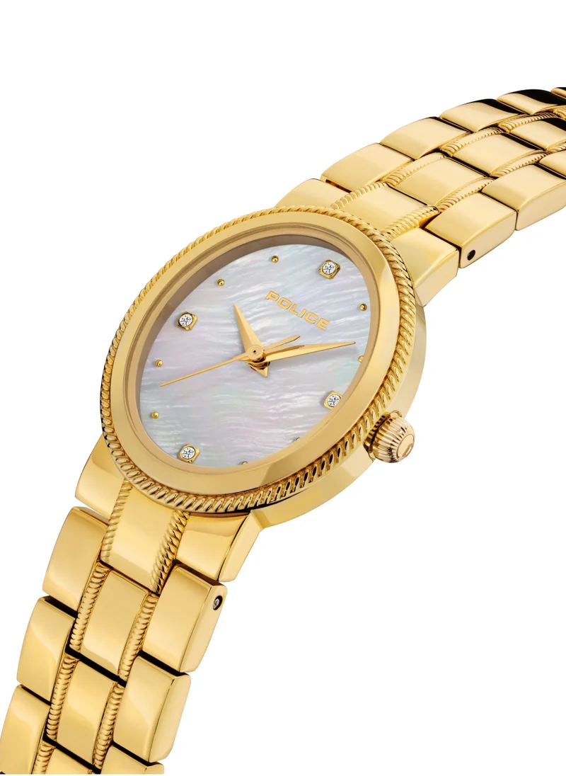 بوليس Police MEA-L03 White Mother-of-Pearl Dial with Yellow Gold Plated Plated Stainless Steel Bracelet Women's Watch