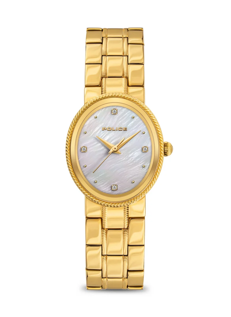 بوليس Police MEA-L03 White Mother-of-Pearl Dial with Yellow Gold Plated Plated Stainless Steel Bracelet Women's Watch