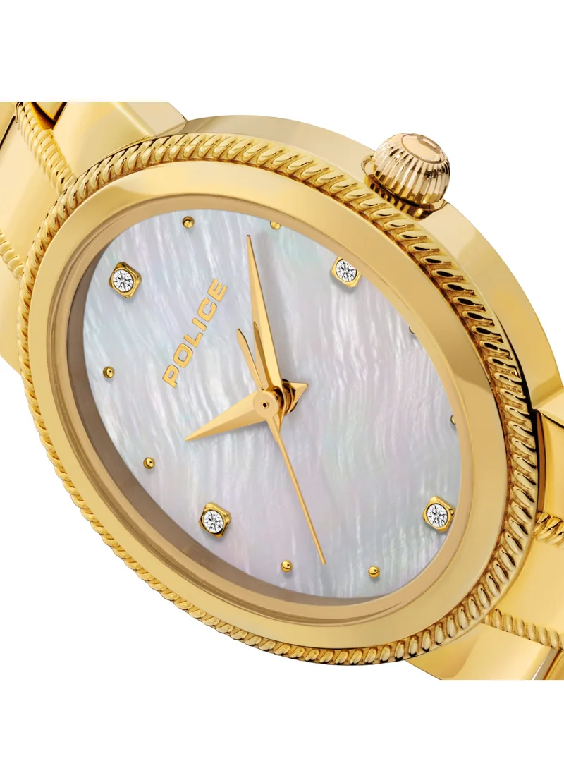 POLICE Ovate 26mm Women's Analog Watch with Yellow Gold Plated Stainless Steel Bracelet