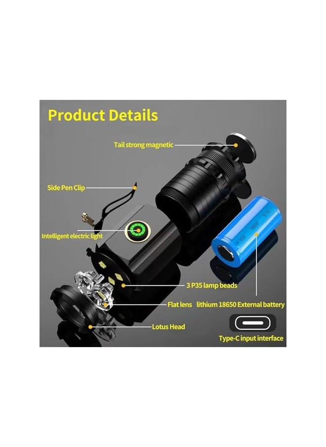 PROMASS promass Portable Rechargeable Super Bright Pocket Light，1500 Lumens Triple Core Outdoor Tactical Mini Flashlight, Tail Magnet with Clip Multifunctional Flashlight，Camping, Emergencies.  - Image 3